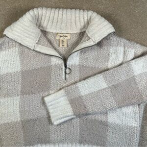 Jessica Simpson quarter zip‎ sweater gray cream soft plaid casual women's Medium
